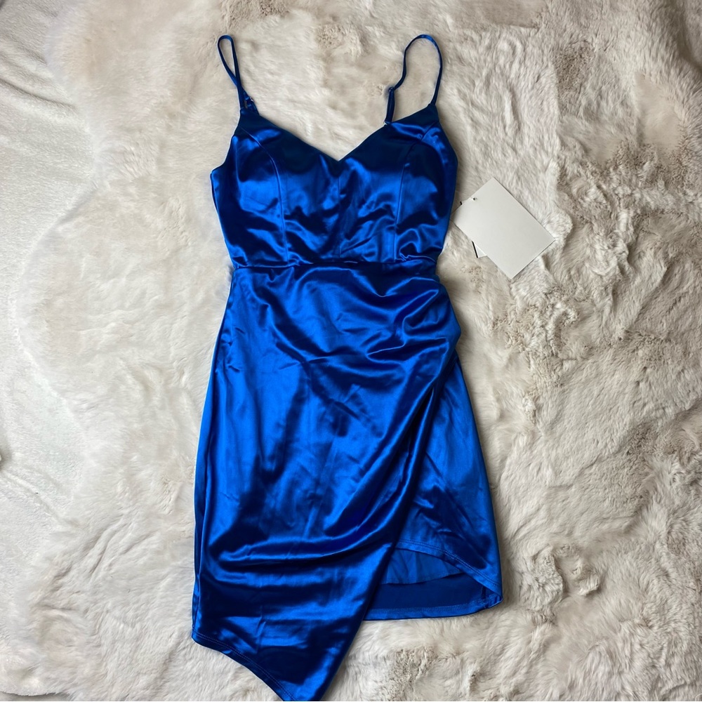 Blue Satin Mini Dress